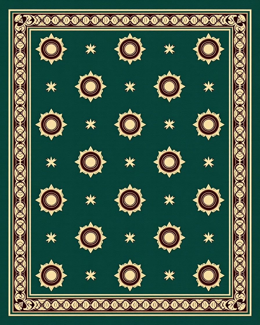 Emerald Sunburst Medallion Border Rug