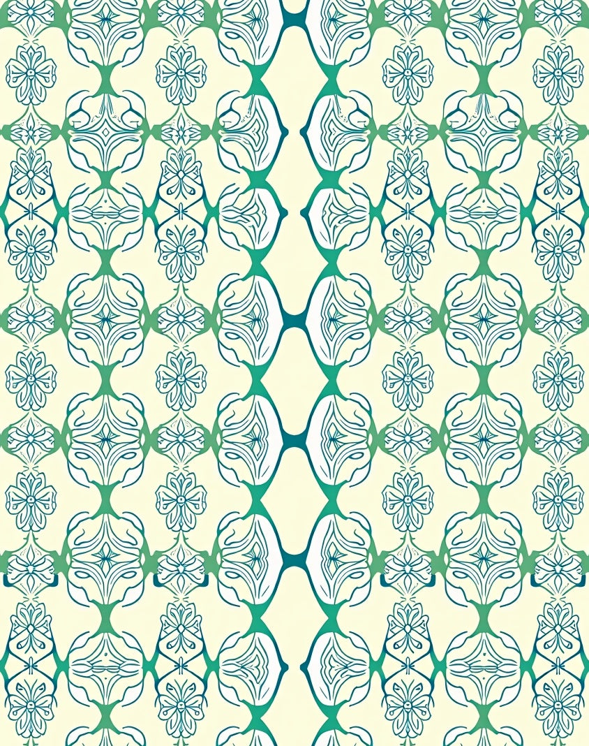 Art Deco Teal Floral Medallion Rug