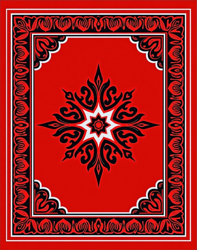 Bold Red Black Starburst Medallion Rug
