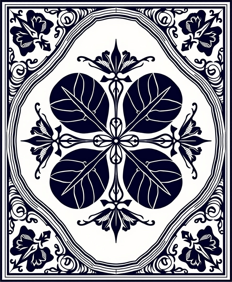 Deep Blue Floral Emblem Square Rug