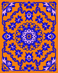 Vibrant Blue Orange Floral Medallion Rug