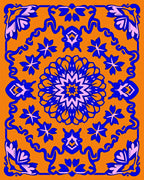 Vibrant Blue Orange Floral Medallion Rug