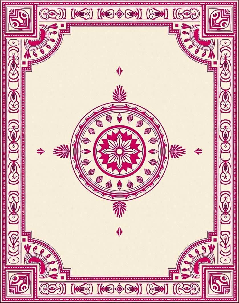 Maroon Ornamental Medallion Border Rug