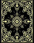 Golden Ornate Black Floral Scroll Rug