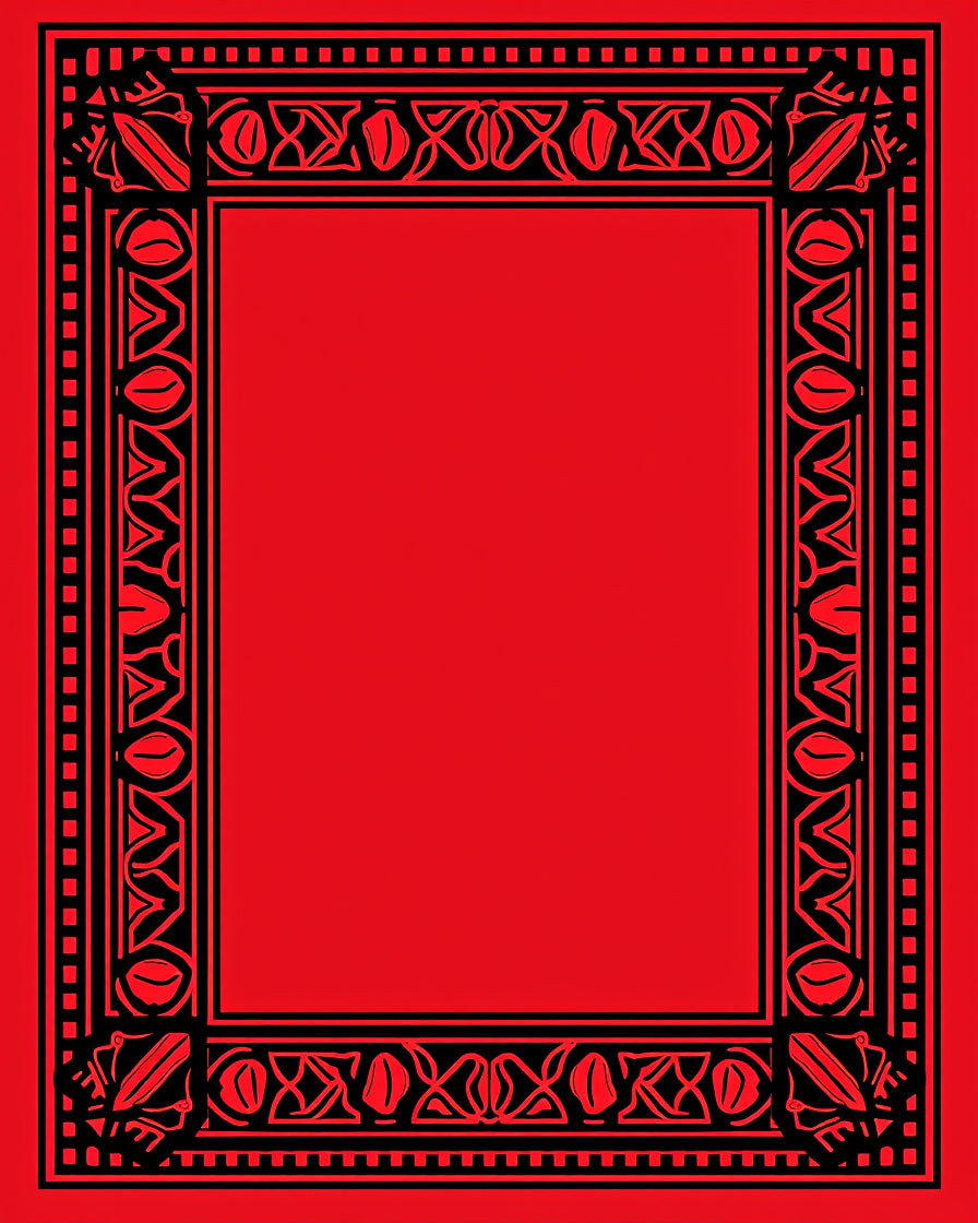 Bold Red Geometric Floral Border Rug