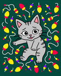 Cute Gray Cat with Festive Light Garland Rug