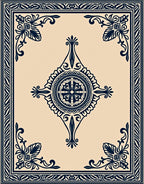 Cream Navy Medallion Border Rug