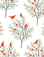 Vibrant Red Birds Green Tree Accents Rug