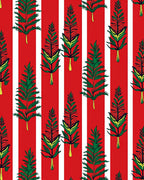 Red White Striped Fern Floral Rug