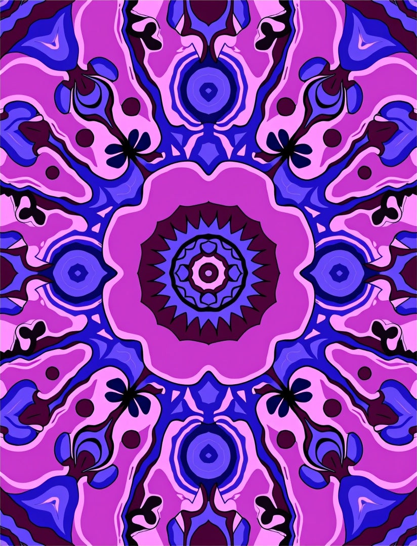 Vibrant Pink and Blue Psychedelic Mandala Rug
