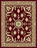 Deep Red Floral Scrollwork Center Rug