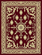 Deep Red Floral Scrollwork Center Rug