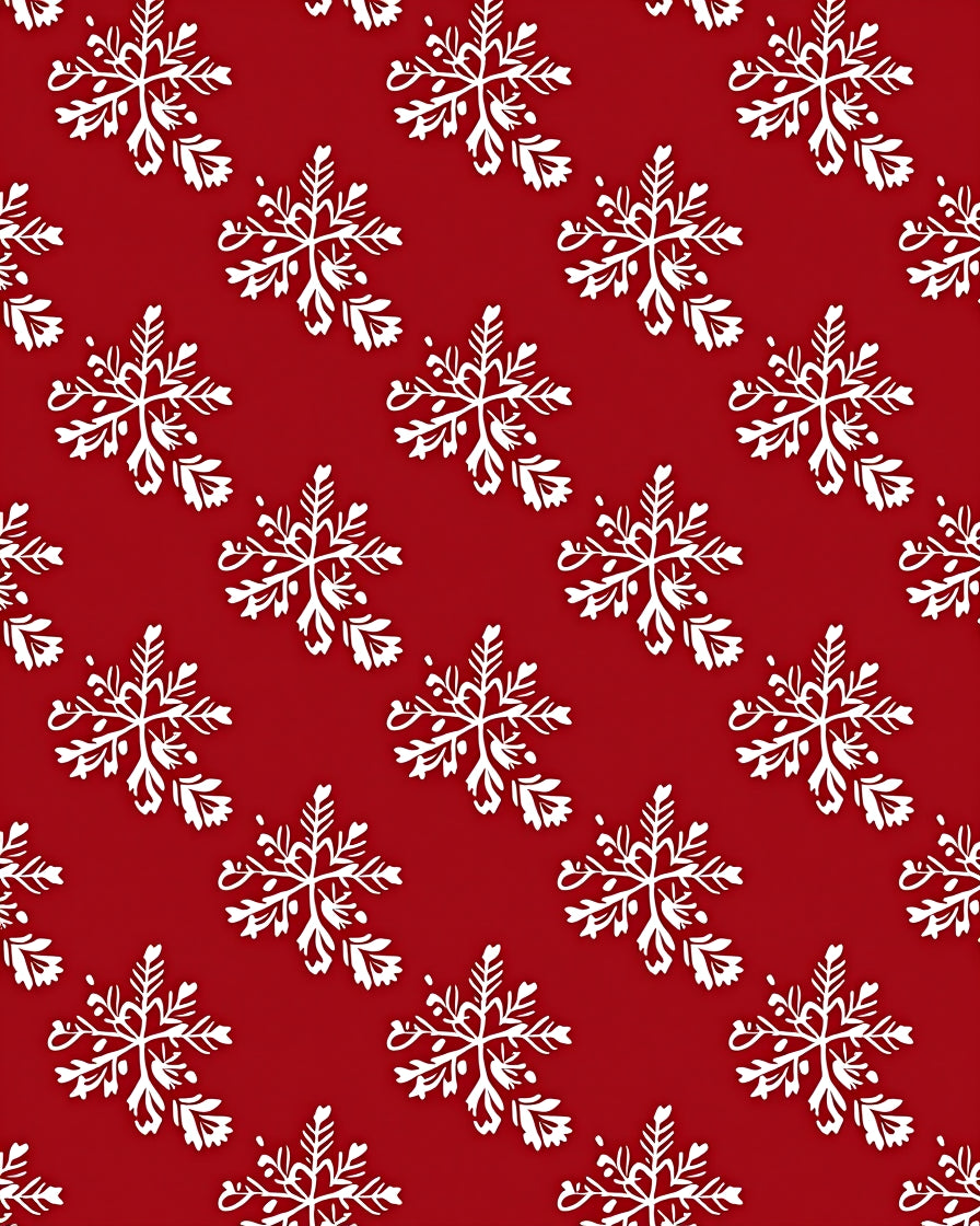 White Snowflake Red Repeating Pattern Rug