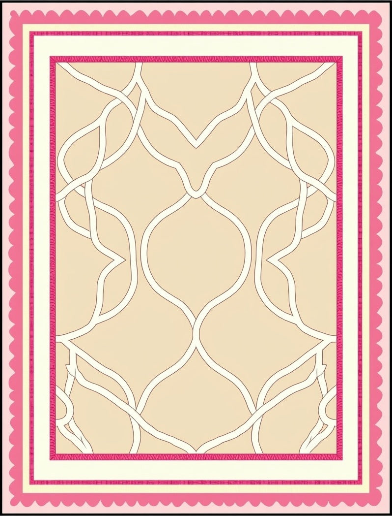 Pink Beige Interlocking Chain Border Rug