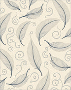 Cream and Blue Feather Swirls Rug