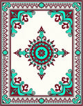 Crimson Teal Medieval Floral Frame Rug