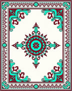 Crimson Teal Medieval Floral Frame Rug
