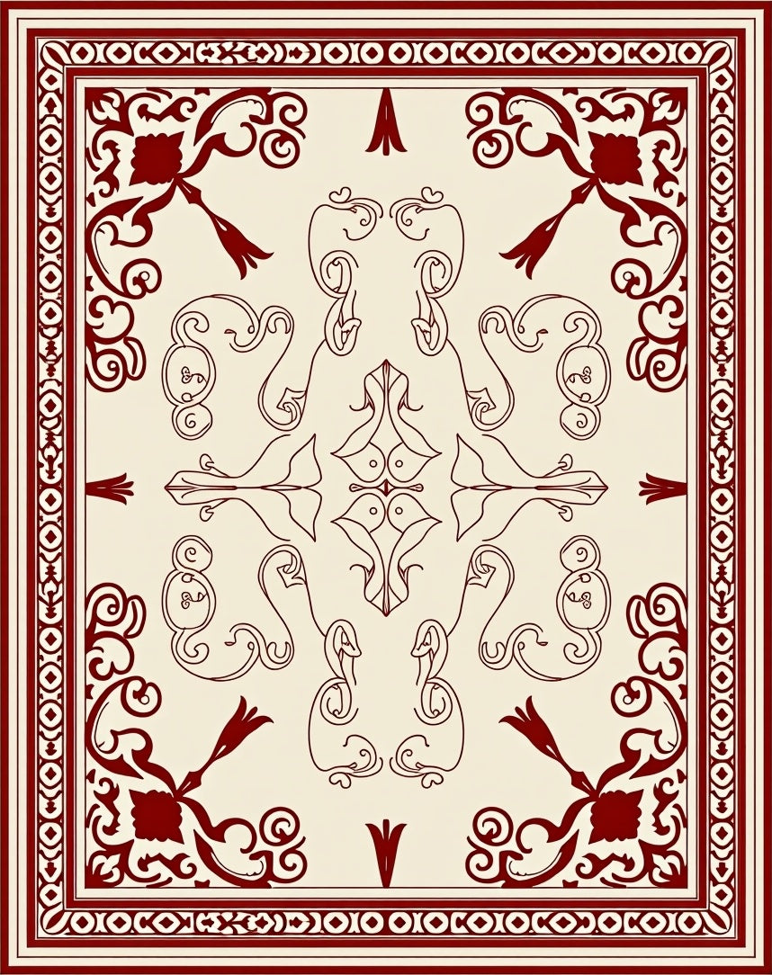 Crimson Floral Medallion Cream Rug