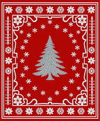 Crimson Winter Tree Snowflake Border Rug