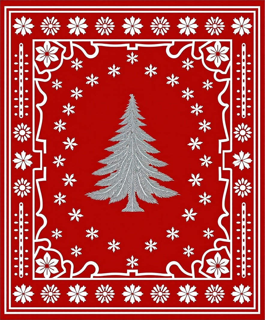 Crimson Winter Tree Snowflake Border Rug
