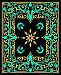 Black Teal Yellow Floral Scroll Rug