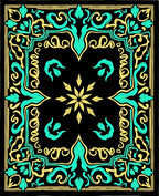 Black Teal Yellow Floral Scroll Rug
