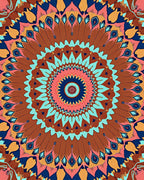 Bold Coral Teal Feathered Mandala Rug