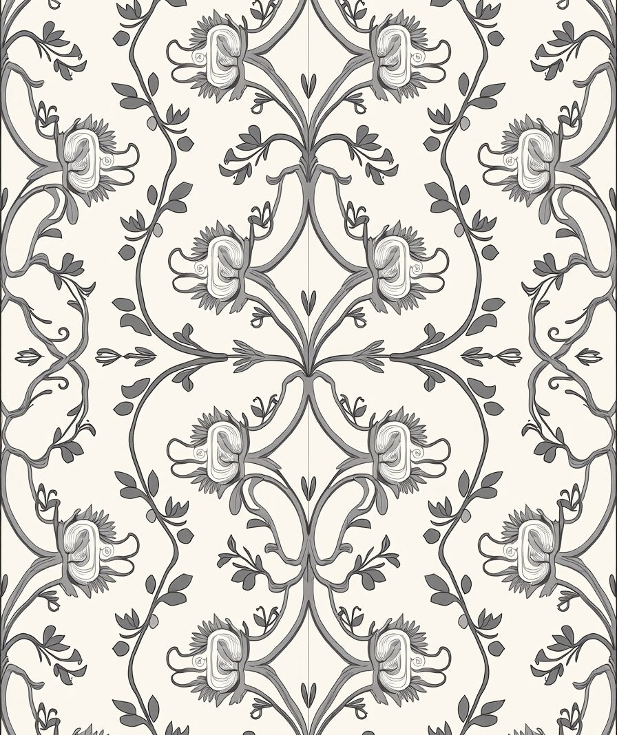 Gray Floral Arch Scroll Rug