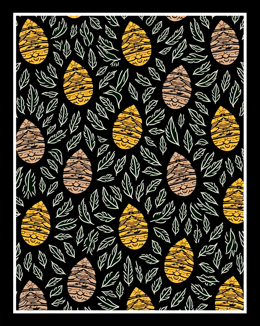 Golden Taupe Egg Leaf Folk Art Rug