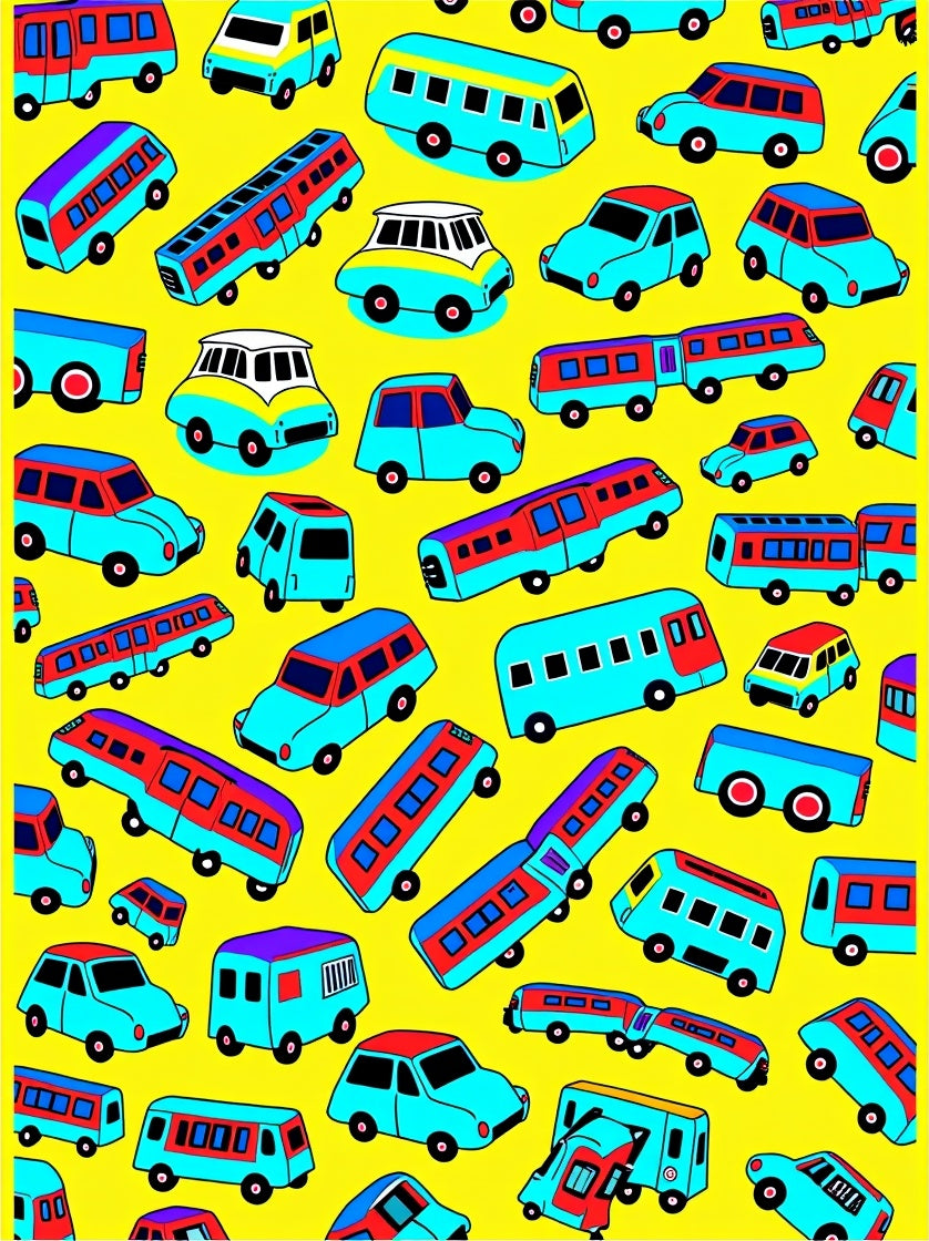 Whimsical Yellow Transportation Mix Rug