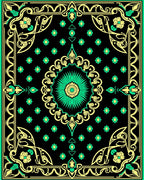 Ornate Black Emerald Floral Medallion Rug