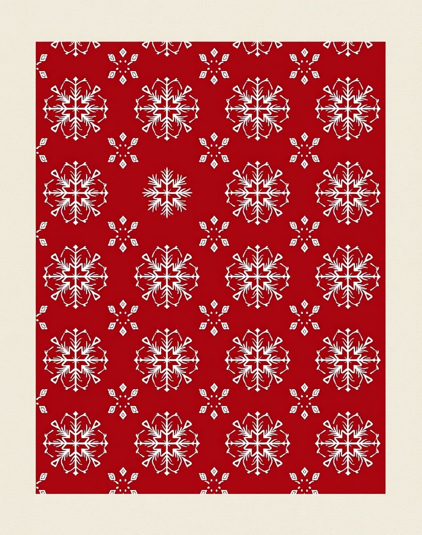 Red White Snowflake Christmas Fabric Rug