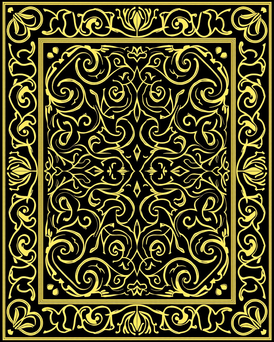 Golden Swirls Floral Border Rug