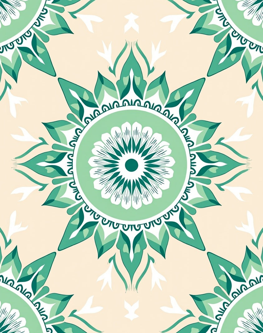 Serene Green Floral Medallion Rug