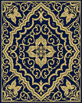 Royal Blue Golden Ornamental Flourish Rug