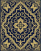 Royal Blue Golden Ornamental Flourish Rug