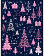 Pink Forest With White Stars And Houses Rug