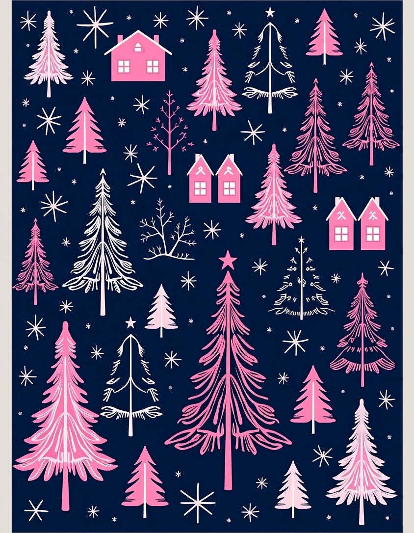 Pink Forest With White Stars And Houses Rug