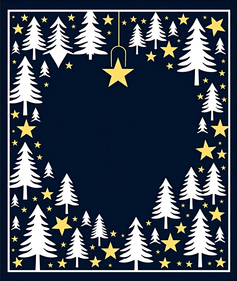White Fir Trees Yellow Stars Border Rug