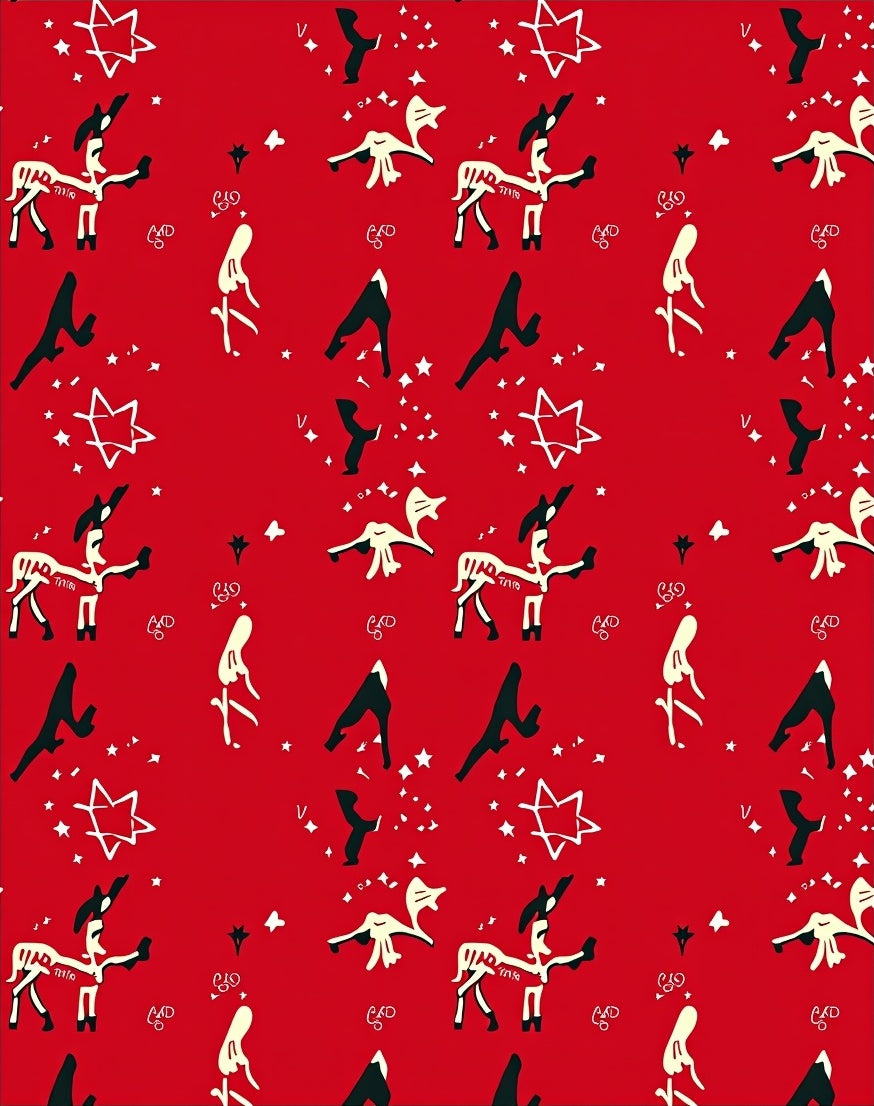 Whimsical Red Deers Stars and Abstract Shapes Rug