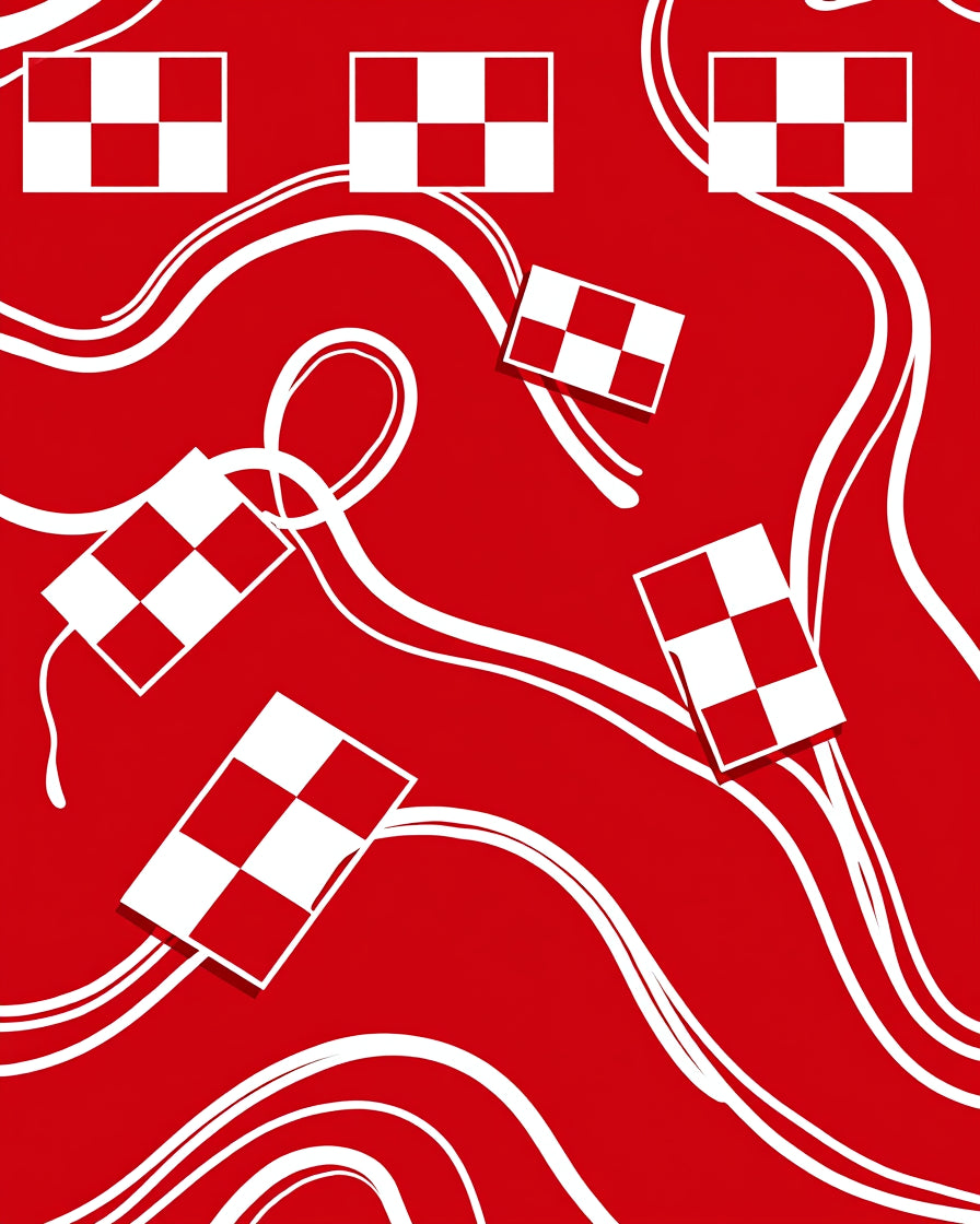 Red White Checkerboard Swirls Rug