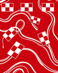 Red White Checkerboard Swirls Rug