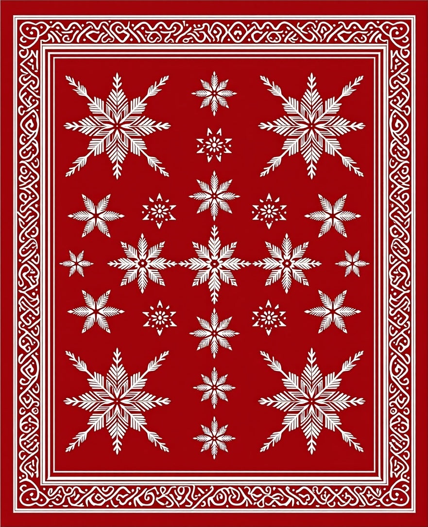 Crimson White Snowflake Collage Rug