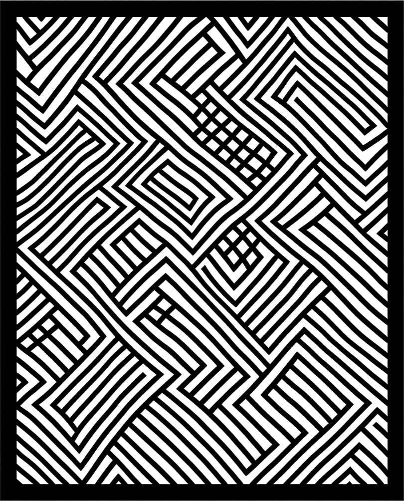 Striped Black White Labyrinth Rug