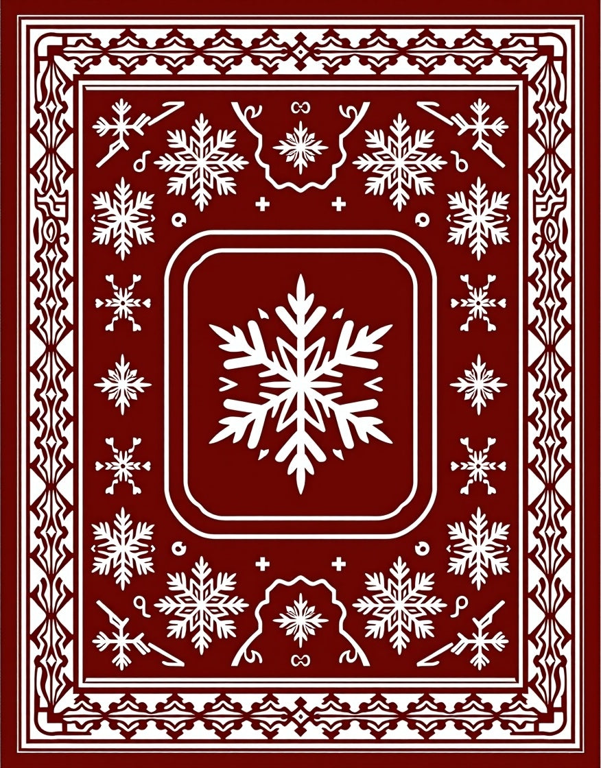 Crimson Snowflake Border Rug