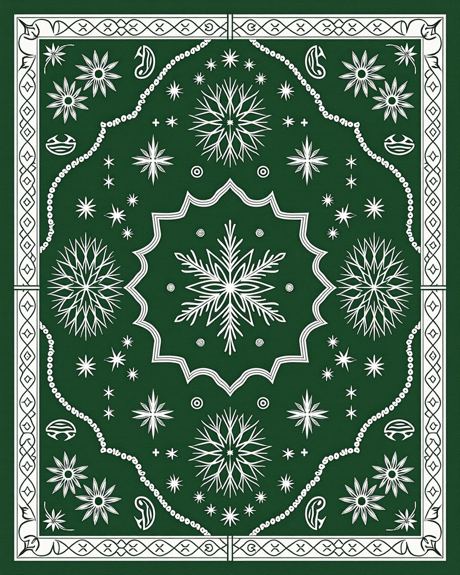 Deep Green Snowflake Starburst Medallion Rug