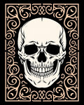 Cream Skull with Black Ornate Border Rug