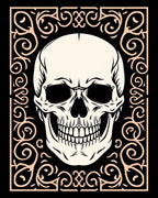 Cream Skull with Black Ornate Border Rug