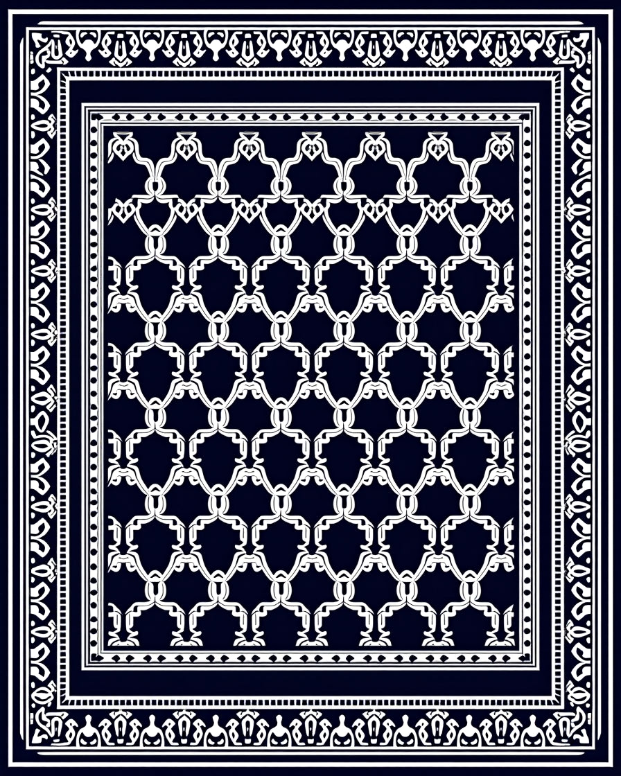 Classic Navy White Interlocking Lattice Rug