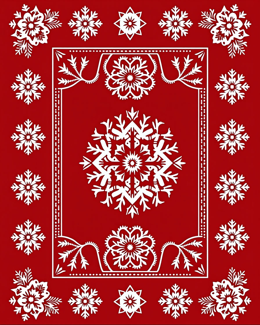 White Snowflake Red Border Rug